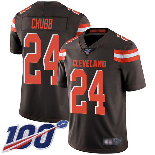 Cleveland Browns Nick Chubb Men Brown Limited Jersey #24 NFL Football Home 100th Season Vapor Untouchable->cleveland browns->NFL Jersey